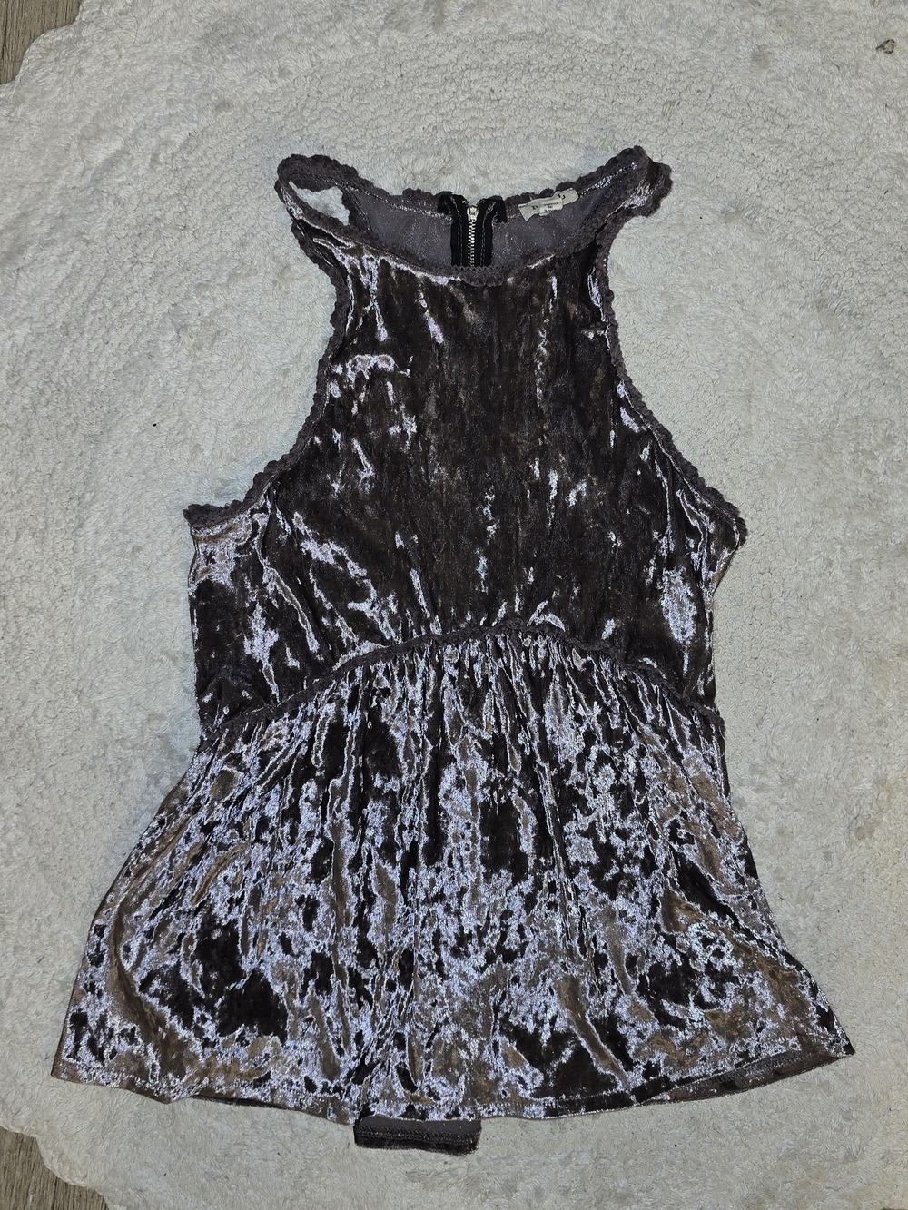 POL Shimmery Charcoal Velvet Sleeveless Top